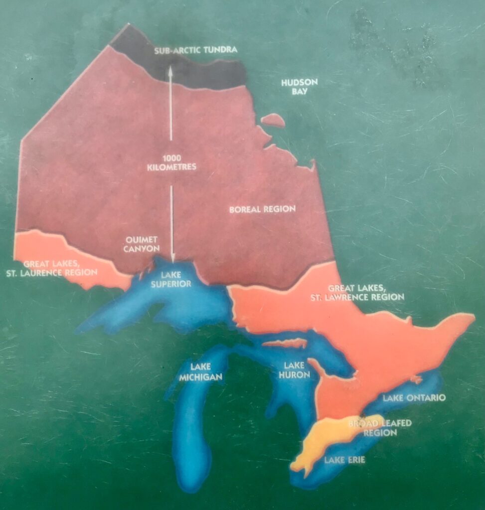 A map at Ouimet Canyon comparing the canyon's microclimate to the the subarctic climate 1,000 kilometers north around the Hudson Bay. 